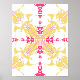 Radiant Yellow and Pink Geometric Kaleidoscope Pri Poster