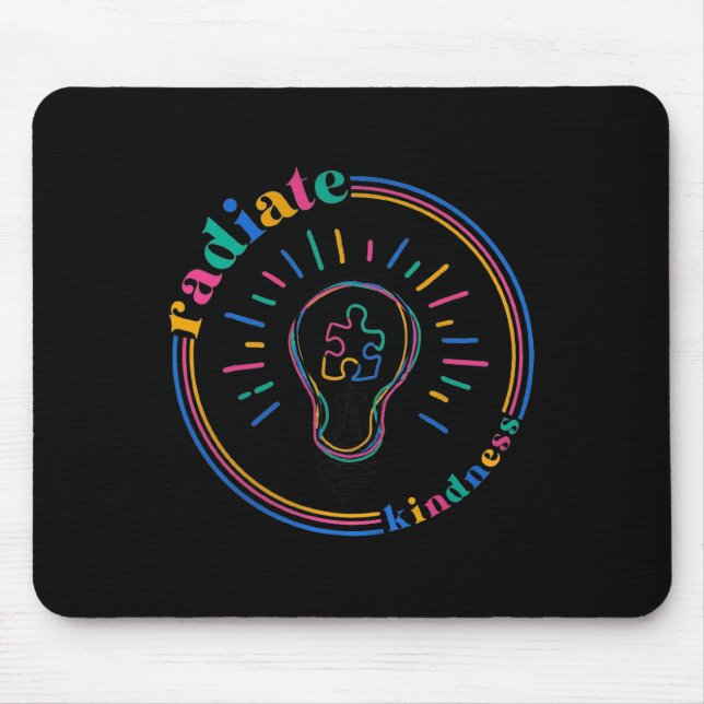 Radiate Kindness Retro Light Bulb Puzzle Autism Aw Mouse Pad (Front)