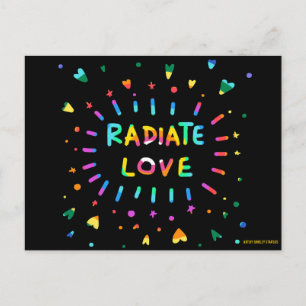 Radiate Love Colourful Painting Black Postcard