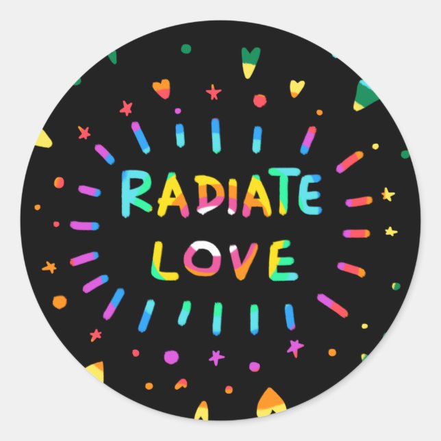 Radiate Love Colourful Painting on Black Sticker (Front)
