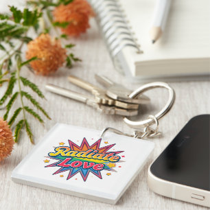 Radiate Love Retro Design – Positive Vibes Keychain