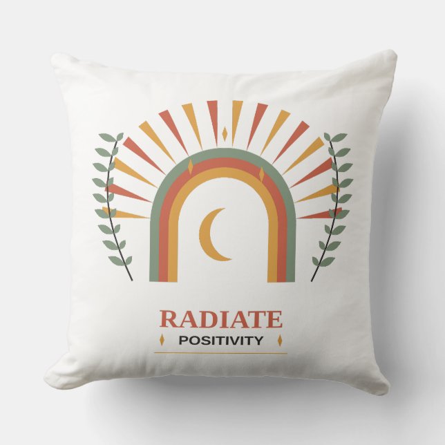 Radiate Positivity Boho Celestial Sun Moon Botanic Throw Pillow (Front)