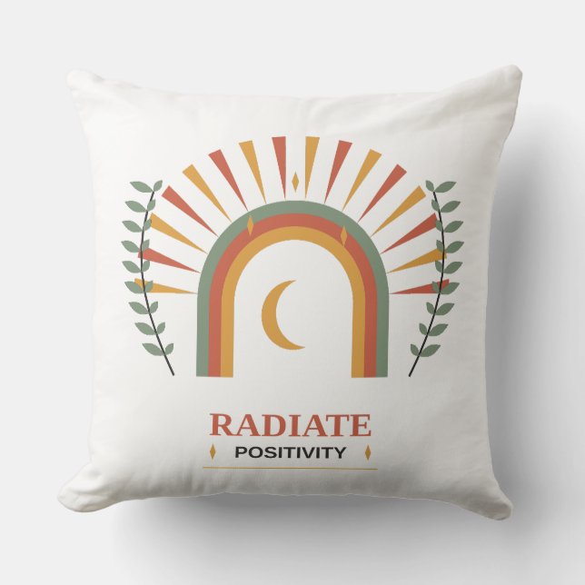 Radiate Positivity Boho Celestial Sun Moon Botanic Throw Pillow (Front)