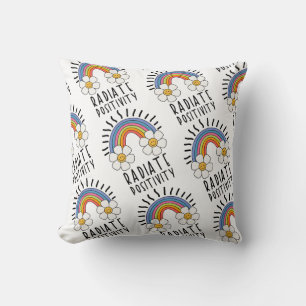 Radiate Positivity   Colorful Rainbow and Flowers Throw Pillow