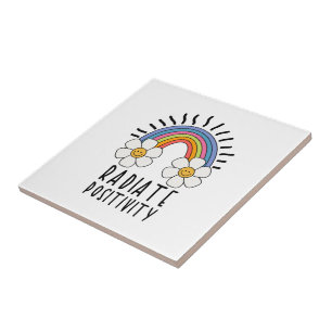 Radiate Positivity   Colorful Rainbow and Flowers Tile