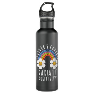 Radiate Positivity   Colourful Rainbow and Flowers 710 Ml Water Bottle