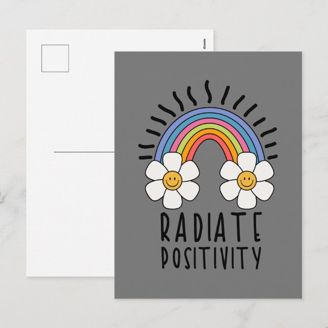Radiate Positivity | Colourful Rainbow and Flowers Holiday Postcard (Front/Back)