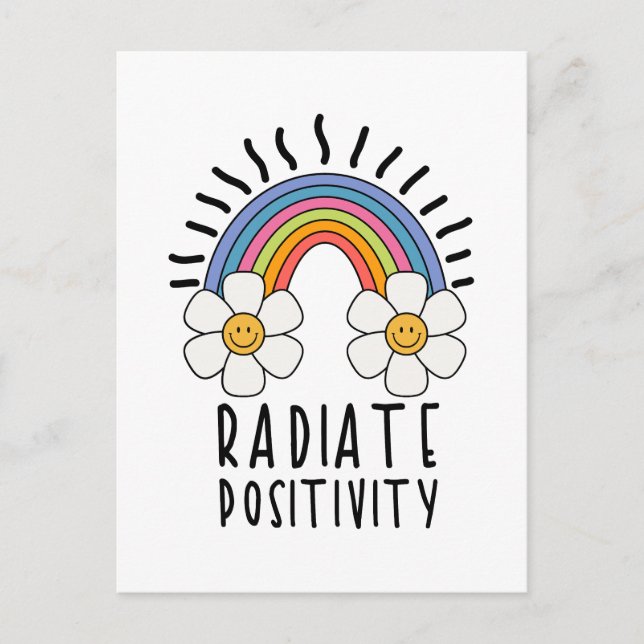 Radiate Positivity | Colourful Rainbow and Flowers Postcard (Front)