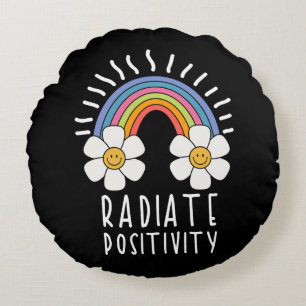 Radiate Positivity Colourful Rainbow and Flowers Round Pillow