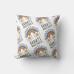 Radiate Positivity   Colourful Rainbow and Flowers Throw Pillow