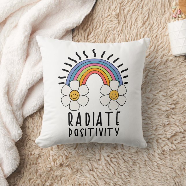 Radiate Positivity | Colourful Rainbow and Flowers Throw Pillow (Blanket)