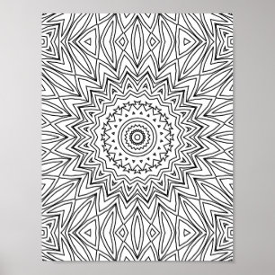 Radiating Angular Sunburst Geometric Mandala Art Poster