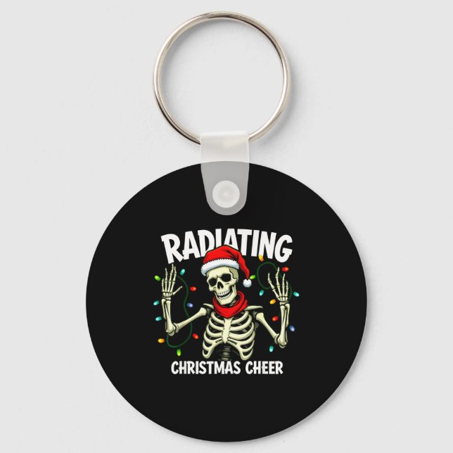 Radiating Christmas Cheer Skeleton Christmas Light Keychain (Front)