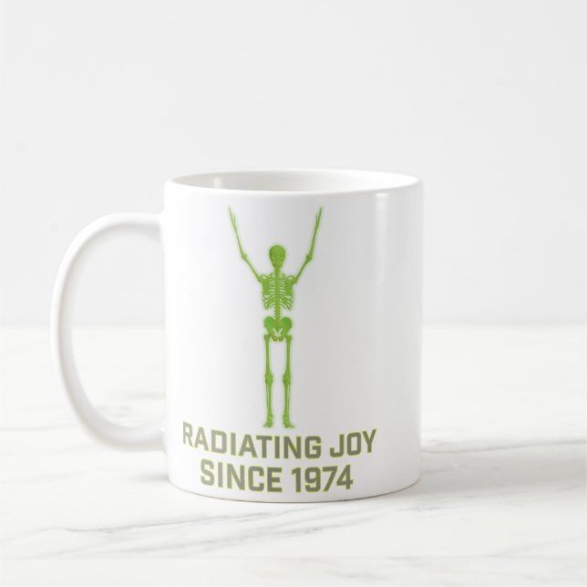 Radiating Joy Since 1974 Skeleton Rad Tech Humour Coffee Mug (Left)
