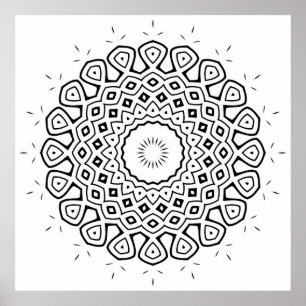 Radiating Mandala Coloring Page with Teardrop Ring Poster