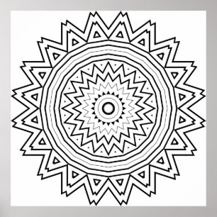 Radiating Starburst Mandala with Tribal Geometry Poster