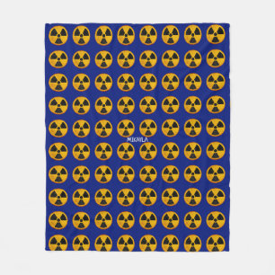 Radiation Symbols on Blue Fleece Blanket