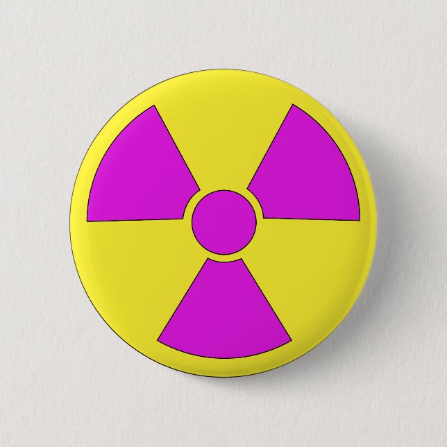 Radiation warning sign magenta and yellow 2 inch round button (Front)