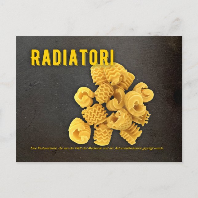 Radiatori Italian restaurant recipe Postcard (Front)