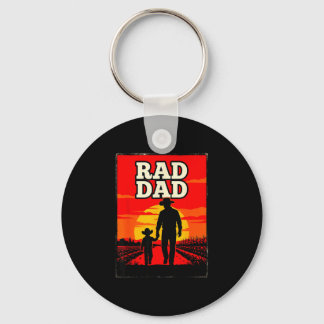 Radical dad father and son farmer western sunset  keychain