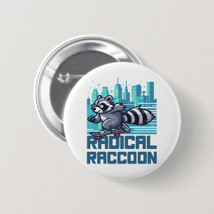 Radical Raccoon Urban Skateboarder 2 Inch Round Button