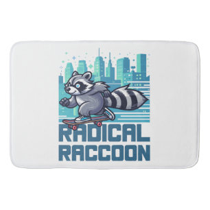 Radical Raccoon Urban Skateboarder Bath Mat