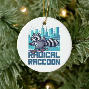 Radical Raccoon Urban Skateboarder Ceramic Ornament