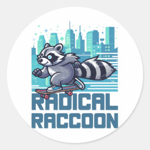 Radical Raccoon Urban Skateboarder Classic Round Sticker