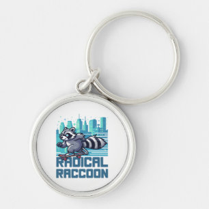 Radical Raccoon Urban Skateboarder Keychain