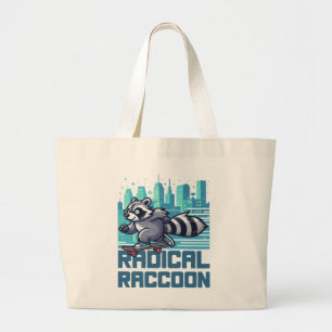 Radical Raccoon Urban Skateboarder Large Tote Bag