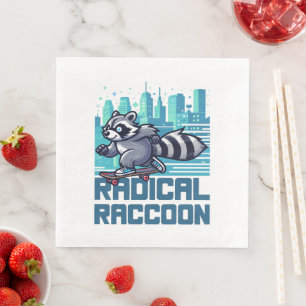 Radical Raccoon Urban Skateboarder Napkin
