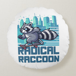 Radical Raccoon Urban Skateboarder Round Pillow