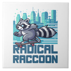 Radical Raccoon Urban Skateboarder Tile