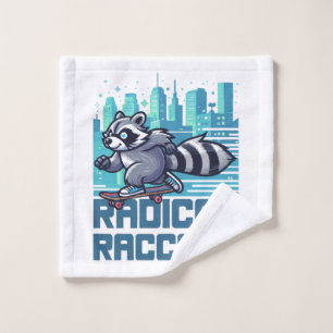 Radical Raccoon Urban Skateboarder Wash Cloth
