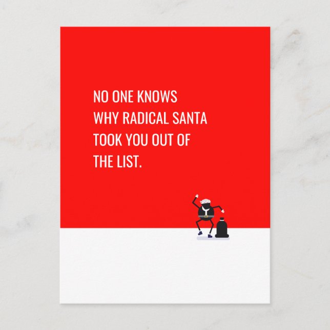 Radical Santa Claus removList Funny memes EDITABLE Holiday Postcard (Front)