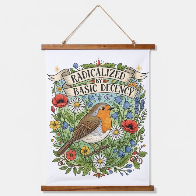 Radicalized by Basic Decency Aesthetic Art Bird Hanging Tapestry (Front)