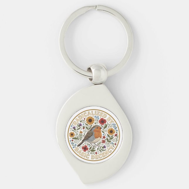 Radicalized by Basic Decency Bird Design – Vintage Keychain (Front)