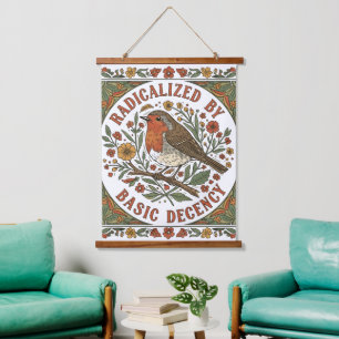 Radicalized by Basic Decency Bird Illustration  Hanging Tapestry