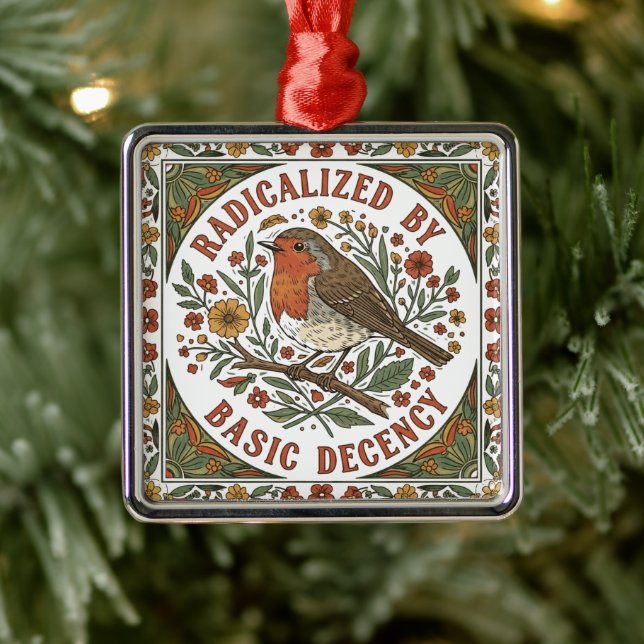 Radicalized by Basic Decency Bird Illustration  Metal Ornament (Tree)