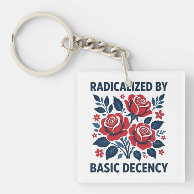 Radicalized by Basic Decency – Red Rose Folk Art Keychain (Front)