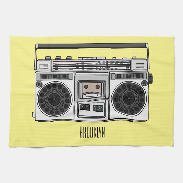 Radio cartoon illustration  kitchen towel (Horizontal)