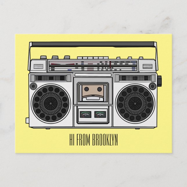 Radio cartoon illustration  postcard (Front)
