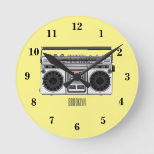 Radio cartoon illustration round clock