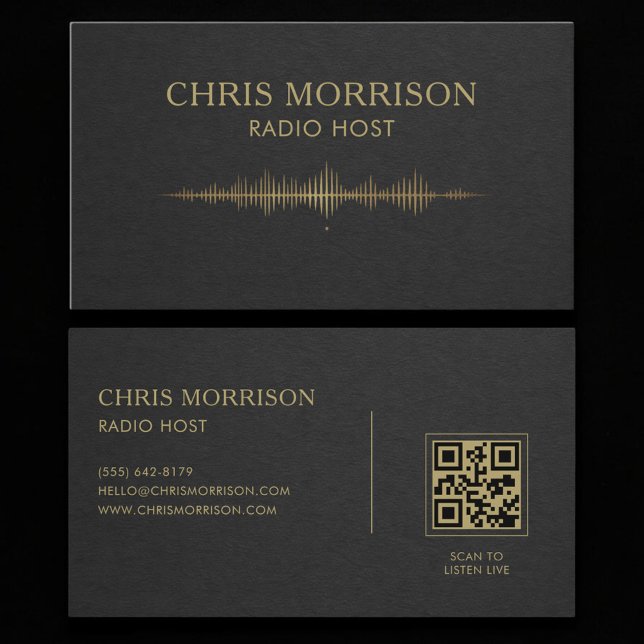 Radio Host Black Gold QR Code Business Card (Creator Uploaded)