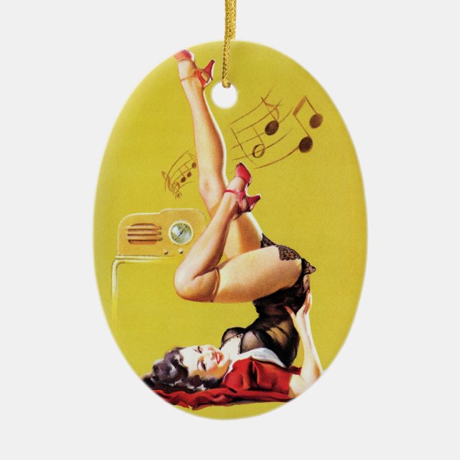 Radio Play Pin Up Ceramic Ornament (Front)