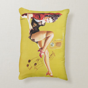 Radio Play Vintage Pin Up. Decorative Pillow