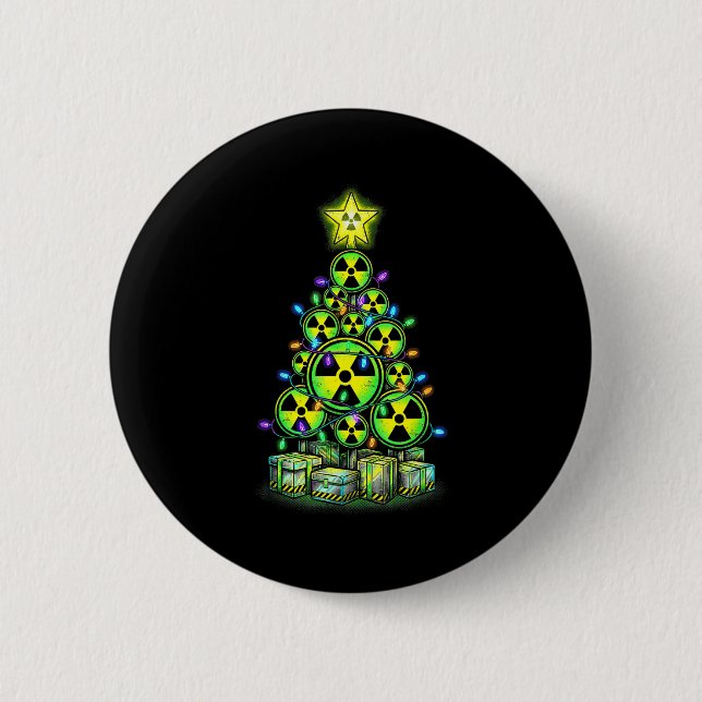 Radioactive Christmas Tree Graphic Nuclear Warning 2 Inch Round Button (Front)