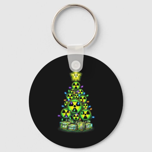 Radioactive Christmas Tree Graphic Nuclear Warning Keychain (Front)