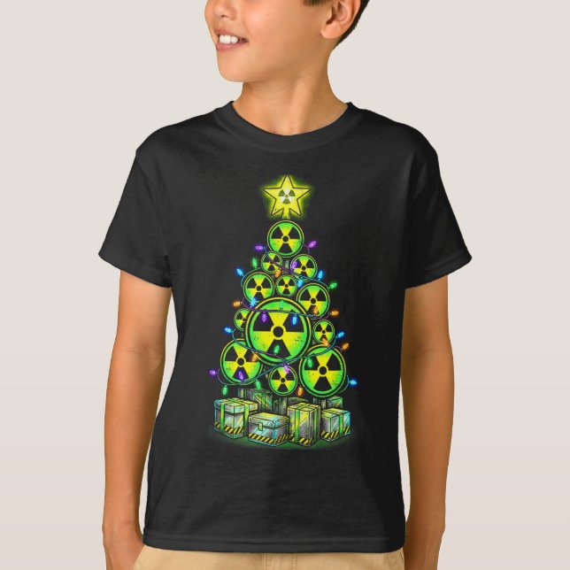 Radioactive Christmas Tree Graphic Nuclear Warning T-Shirt (Front)