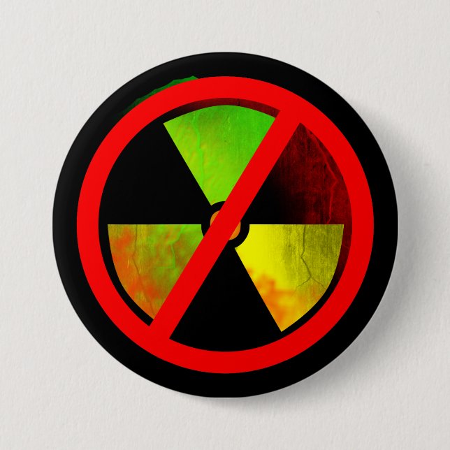 Radioactive Grunge No-Nukes Symbol 3 Inch Round Button (Front)